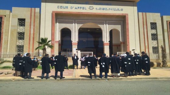 محامو كليميم يحتجون أمام محكمة الاستئناف رفضًا لمشروع قانون المحاماة 66.23